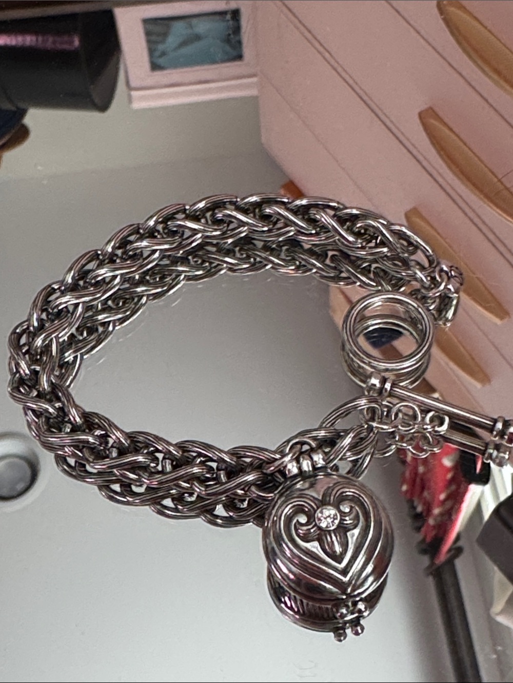 Brighton Silver Braided Charm Bracelet with Heart Locket - Unbranded